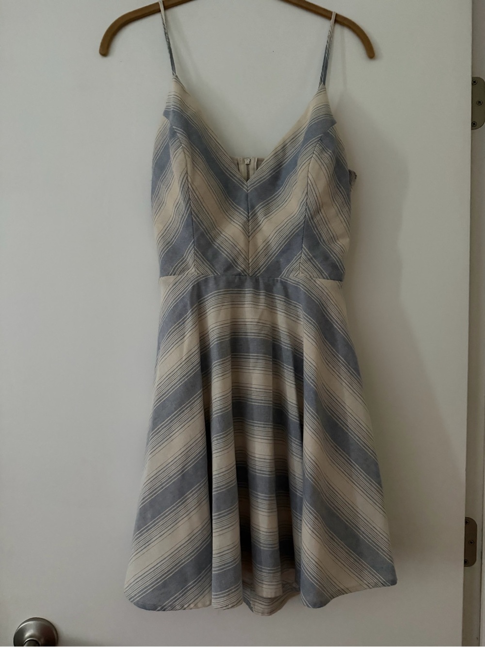 Altar'd State Striped Spaghetti Strap Mini Dress in Blue and Cream